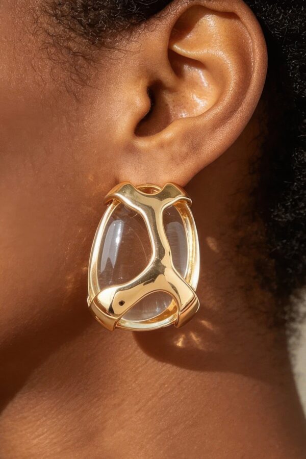 Transparent Stone Drop Earrings with Polished Geometric Frame