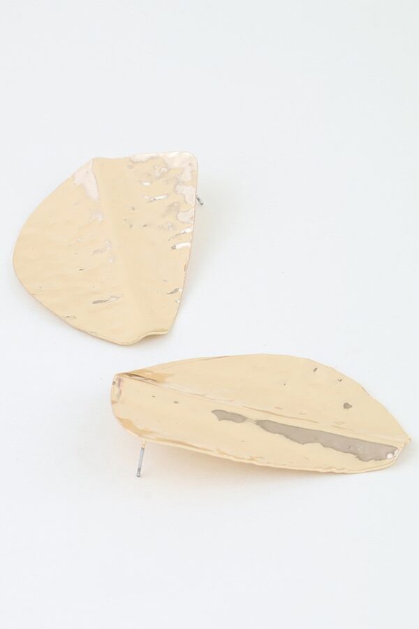 Hammered Leaf Stud Earrings - Oversized Organic Shape