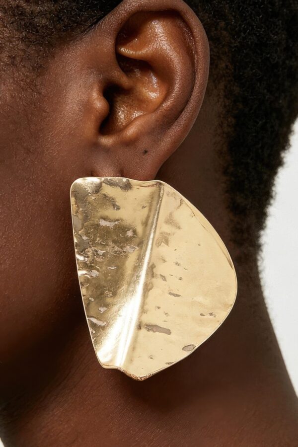Hammered Leaf Stud Earrings - Oversized Organic Shape