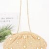 Faux Straw Pearl Clutch with Detachable Chain Strap