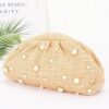 Faux Straw Pearl Clutch with Detachable Chain Strap