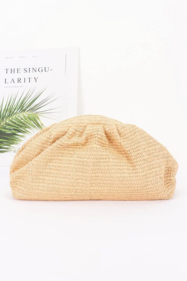 Faux Straw Pearl Clutch with Detachable Chain Strap
