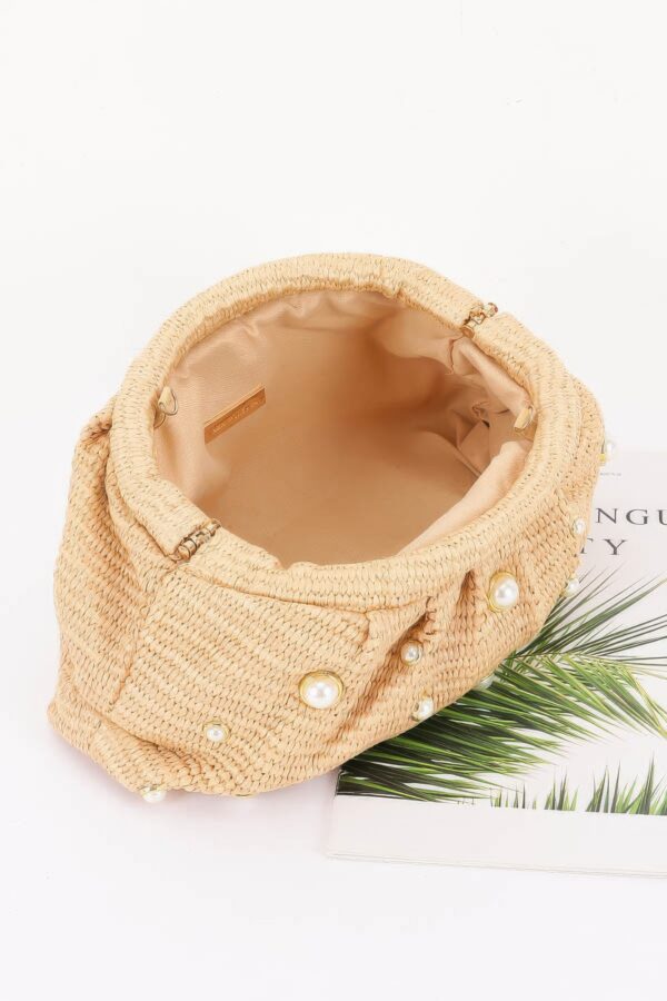 Faux Straw Pearl Clutch with Detachable Chain Strap