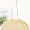 Faux Straw Pearl Clutch with Detachable Chain Strap
