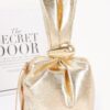 Faux Leather Wrist Bag with Gathered Silhouette