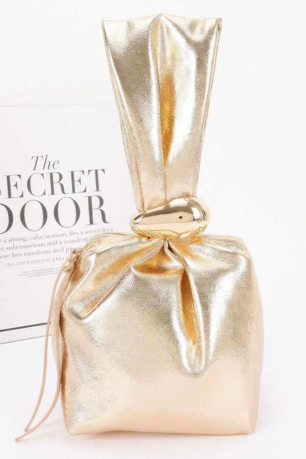 Faux Leather Wrist Bag with Gathered Silhouette
