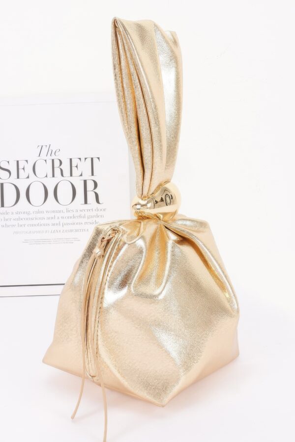 Faux Leather Wrist Bag with Gathered Silhouette