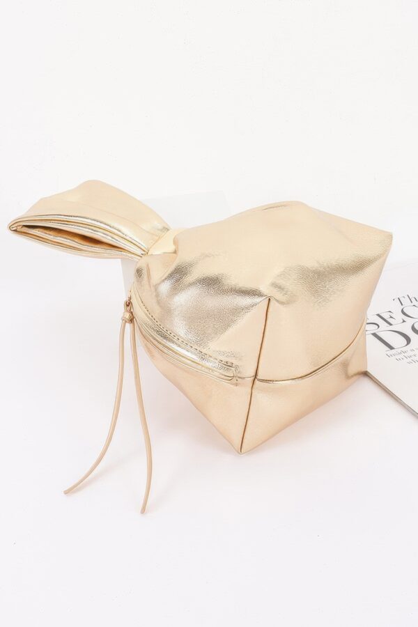Faux Leather Wrist Bag with Gathered Silhouette