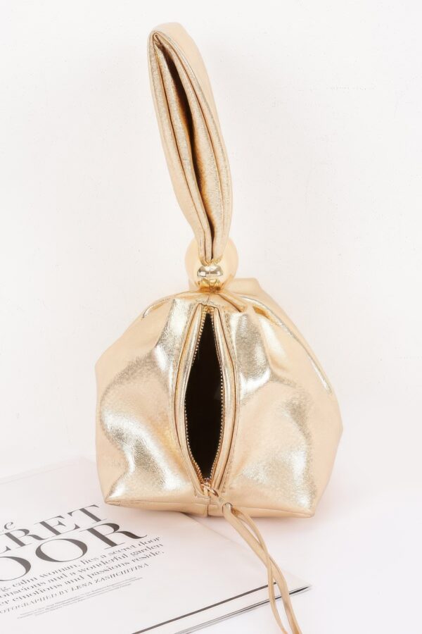 Faux Leather Wrist Bag with Gathered Silhouette