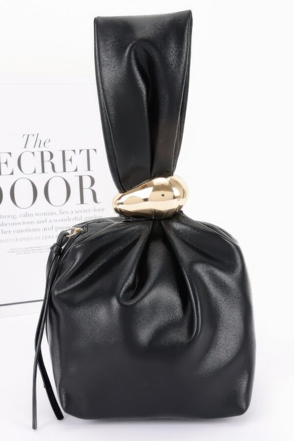 Faux Leather Wrist Bag with Gathered Silhouette