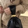 Faux Leather Wrist Bag with Gathered Silhouette