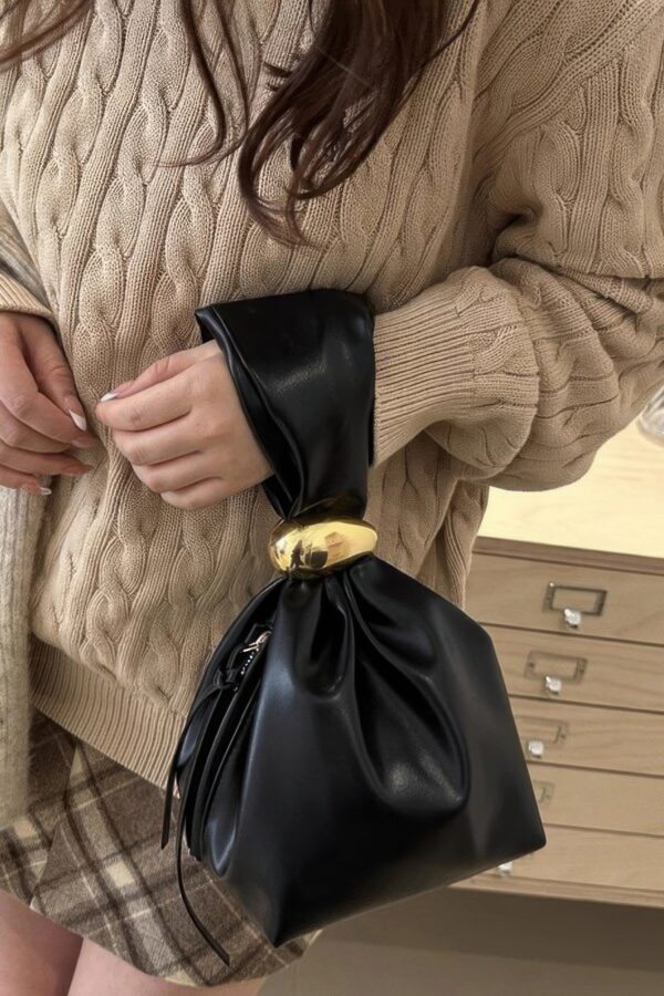 Faux Leather Wrist Bag with Gathered Silhouette