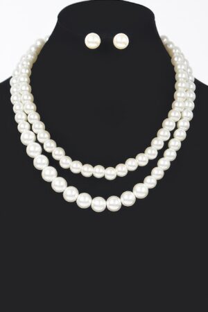 Faux Pearl Double-Layer Necklace & Earring Set
