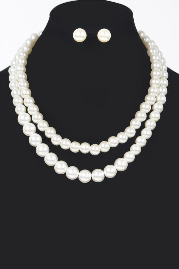 Faux Pearl Double-Layer Necklace & Earring Set