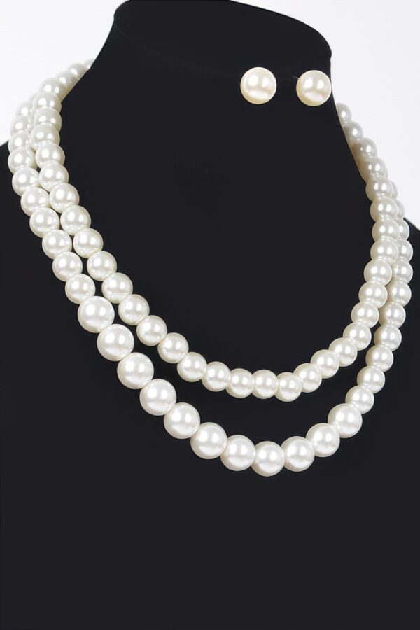 Faux Pearl Double-Layer Necklace & Earring Set