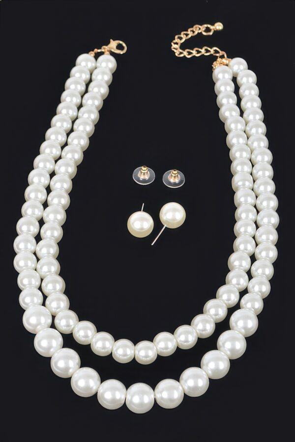 Faux Pearl Double-Layer Necklace & Earring Set