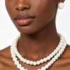 Faux Pearl Double-Layer Necklace & Earring Set