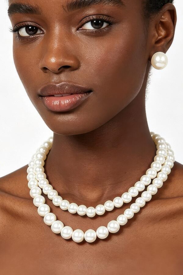 Faux Pearl Double-Layer Necklace & Earring Set