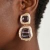 Hammered Metal Marble Stone Drop Earrings