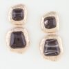 Hammered Metal Marble Stone Drop Earrings