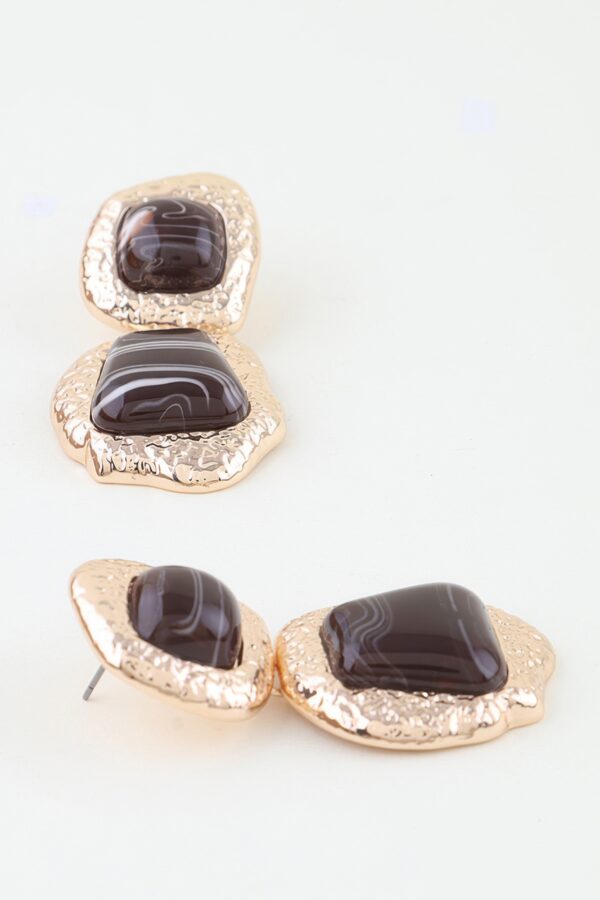 Hammered Metal Marble Stone Drop Earrings