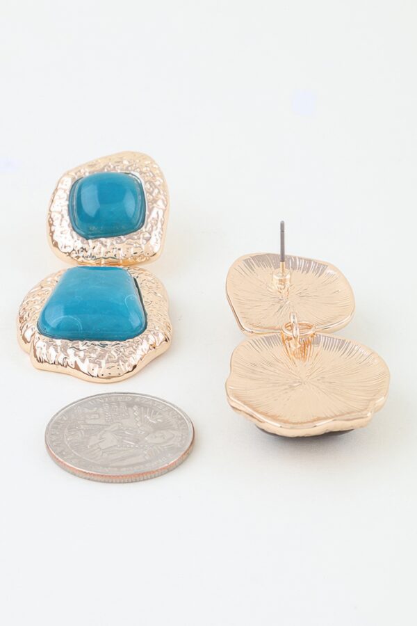 Hammered Metal Marble Stone Drop Earrings
