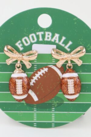 Game Day Coquette Football Earrings – Bow Stud Glitter Drop