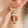Game Day Coquette Football Earrings - Bow Stud Glitter Drop