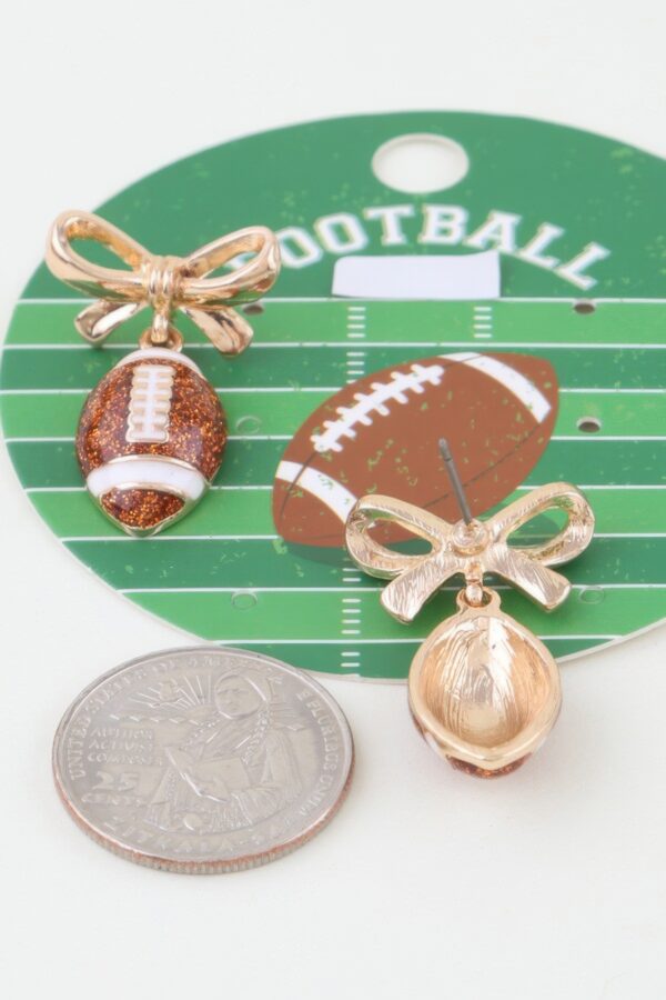 Game Day Coquette Football Earrings - Bow Stud Glitter Drop