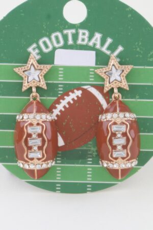 Football Drop Earrings with Star Studs and Crystals