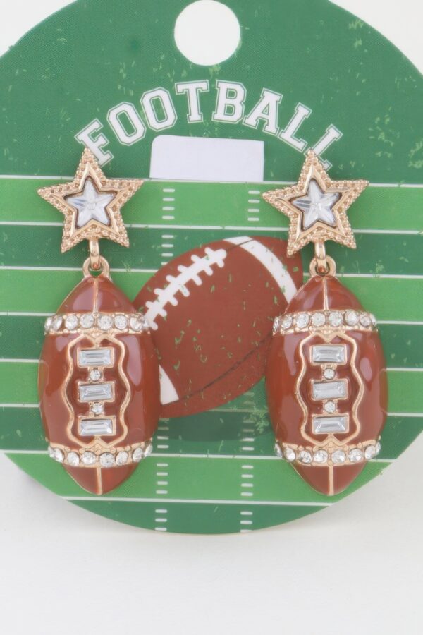 Football Drop Earrings with Star Studs and Crystals