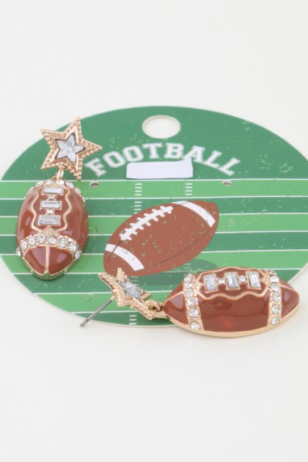 Football Drop Earrings with Star Studs and Crystals