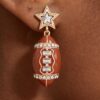 Football Drop Earrings with Star Studs and Crystals
