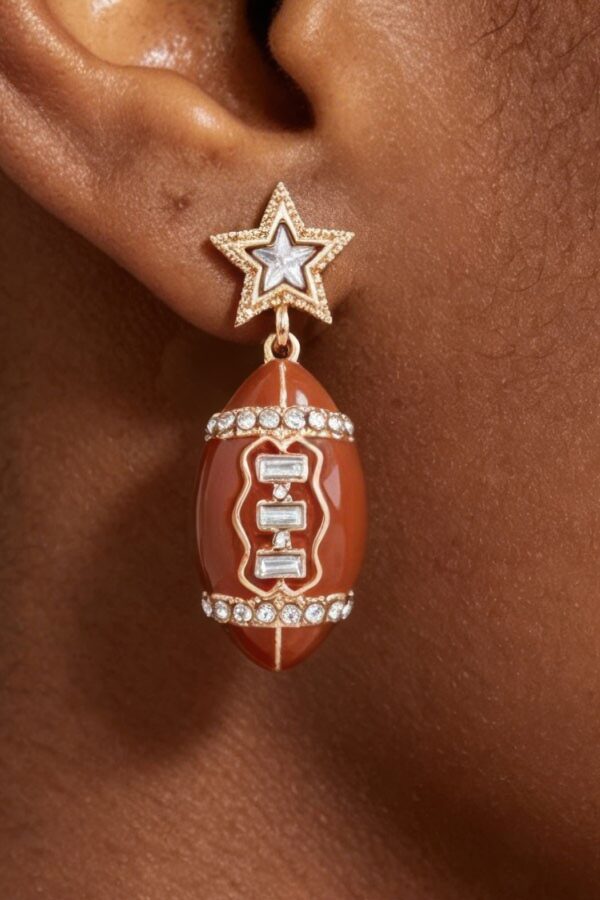 Football Drop Earrings with Star Studs and Crystals