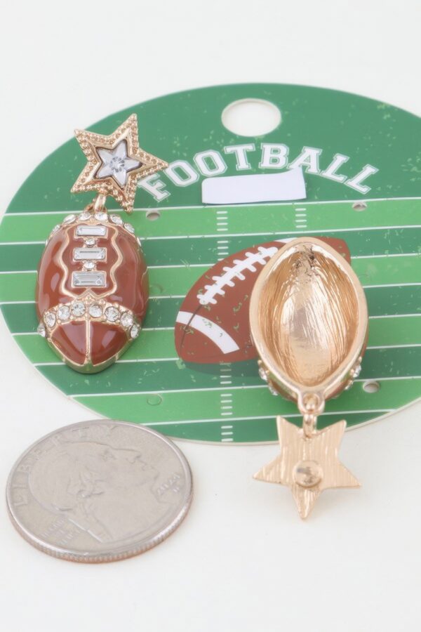 Football Drop Earrings with Star Studs and Crystals