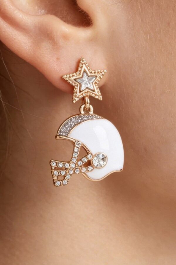 Game Day Helmet Drop Earrings - Crystal Star Studs