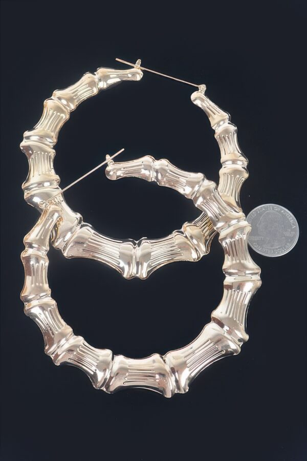 Bamboo Metal 10cm Hoop Earrings - Textured Oversized Hoops
