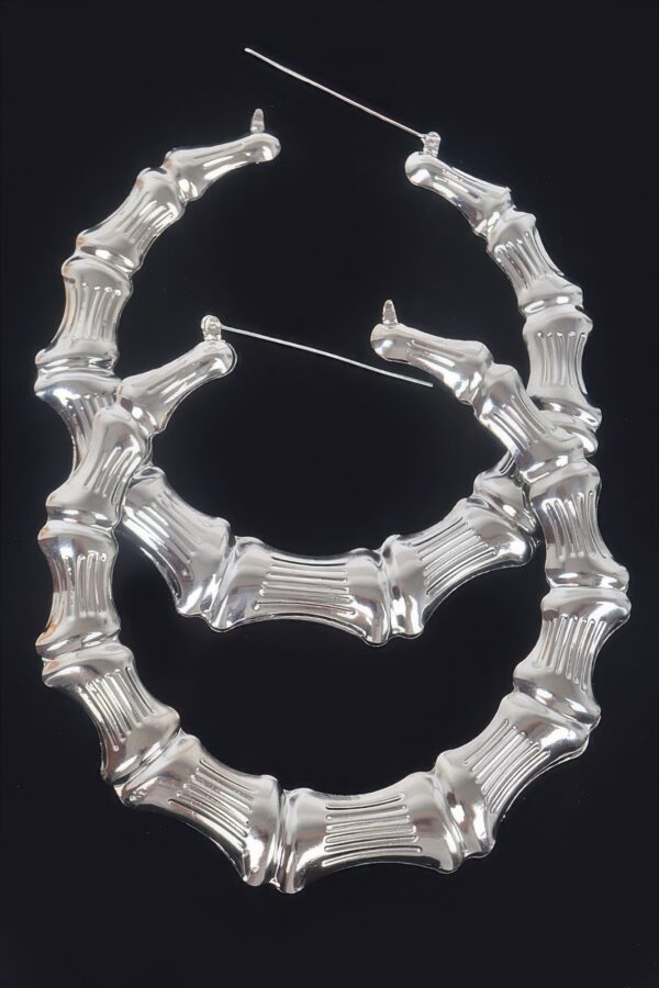 Bamboo Metal 10cm Hoop Earrings - Textured Oversized Hoops