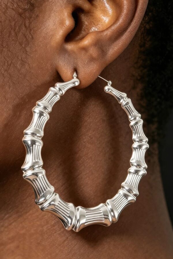 Bamboo Metal 10cm Hoop Earrings - Textured Oversized Hoops