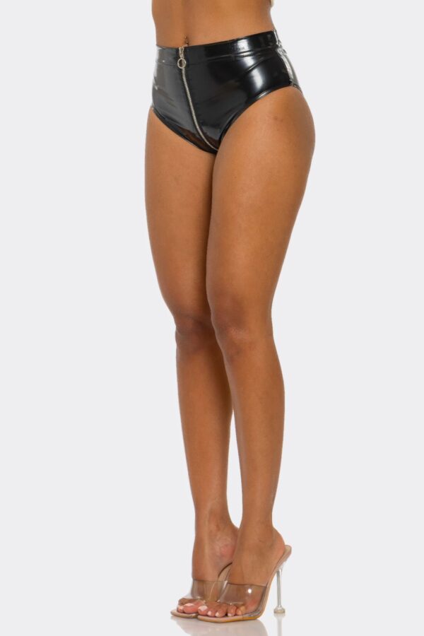Zip Tease High-Waist Glossy Faux-Leather Shorts