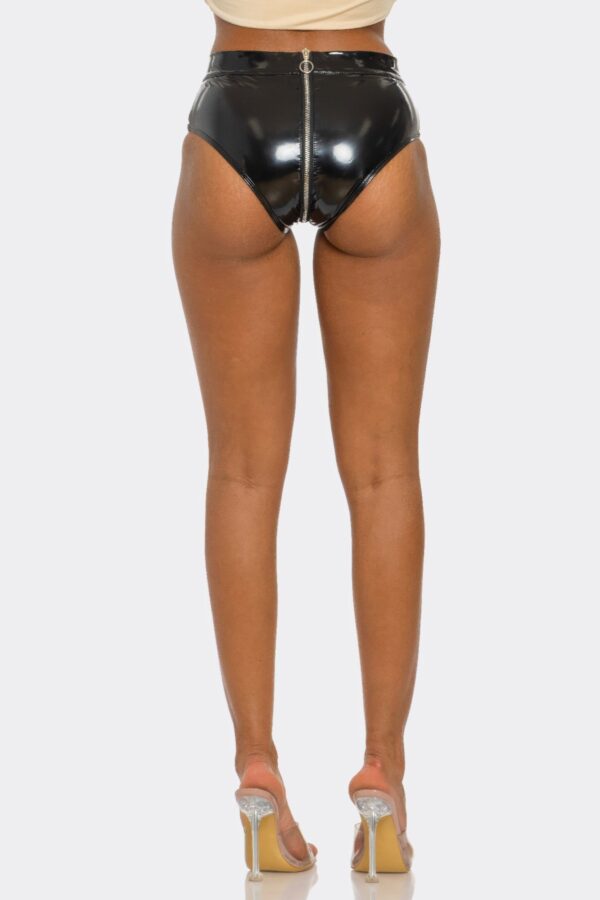 Zip Tease High-Waist Glossy Faux-Leather Shorts