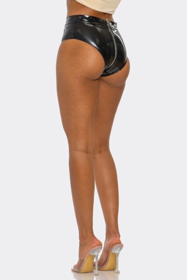 Zip Tease High-Waist Glossy Faux-Leather Shorts