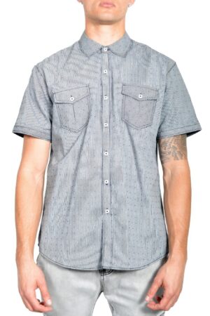 Men’s Patterned Short-Sleeve Button Shirt – Cotton Blend