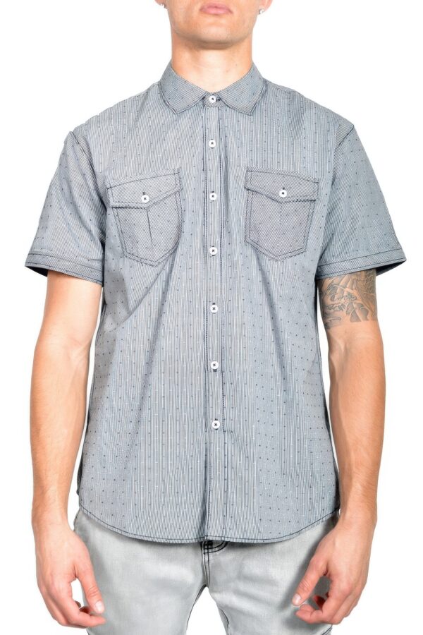 Men’s Patterned Short-Sleeve Button Shirt – Cotton Blend