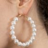Upside Down Pearl Hoop Earrings - Connected Faux Pearls