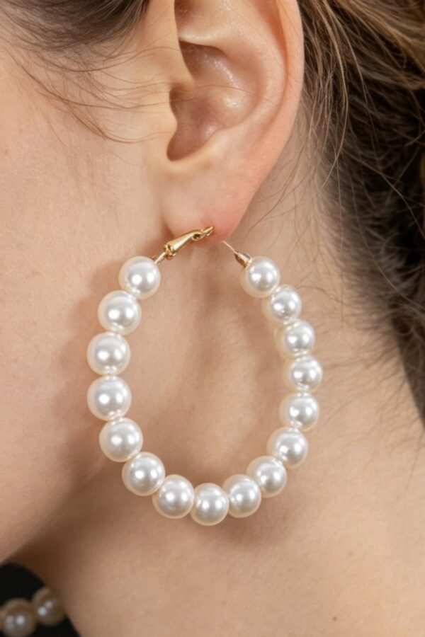 Upside Down Pearl Hoop Earrings - Connected Faux Pearls