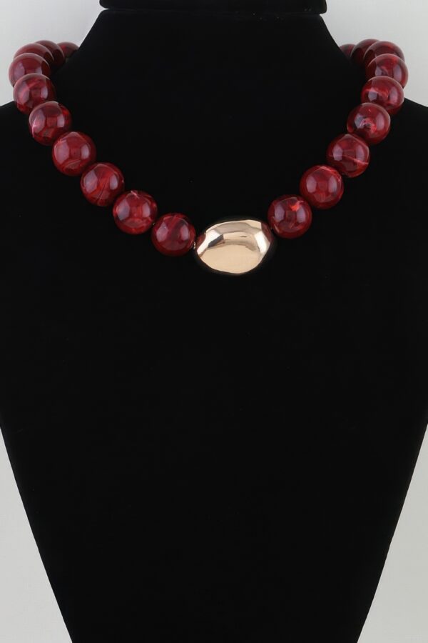 Marble Beaded Necklace with Polished Oval Pendant