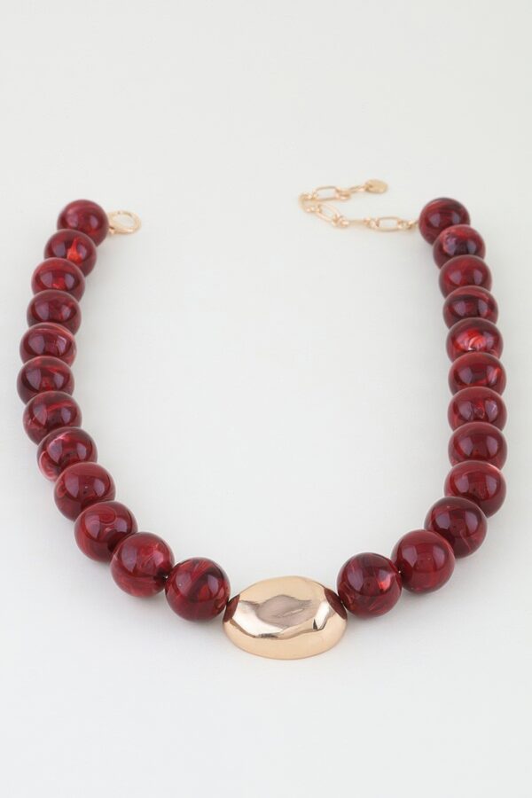 Marble Beaded Necklace with Polished Oval Pendant