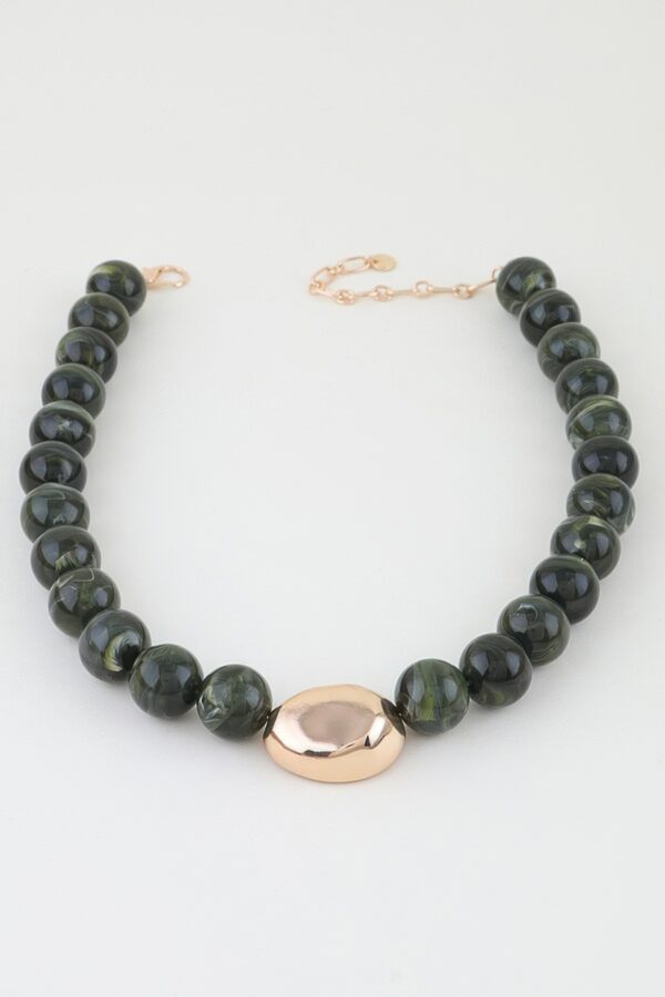 Marble Beaded Necklace with Polished Oval Pendant