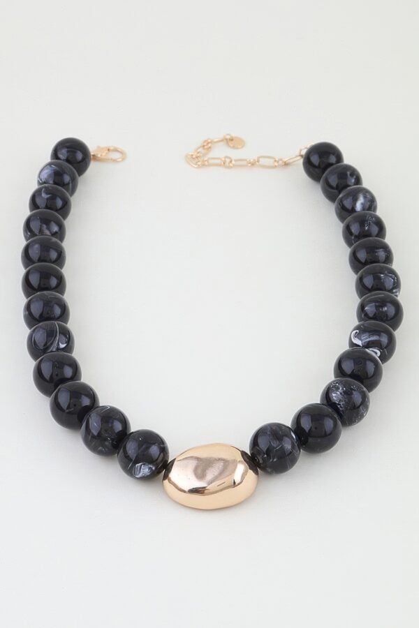 Marble Beaded Necklace with Polished Oval Pendant